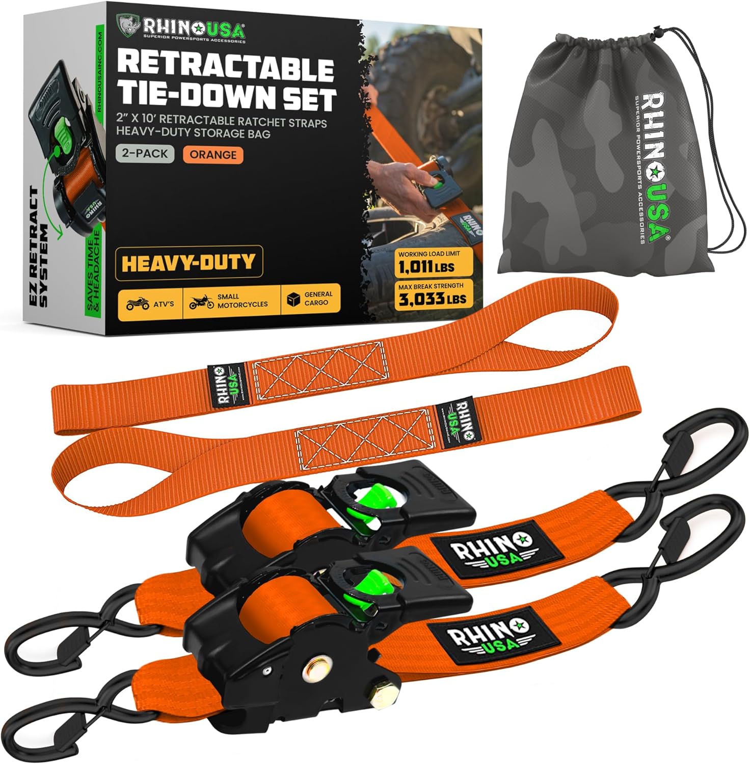 Retractable Ratchet Straps (2-Pack)  (3 lb. Breaking Strength)-Aldronix