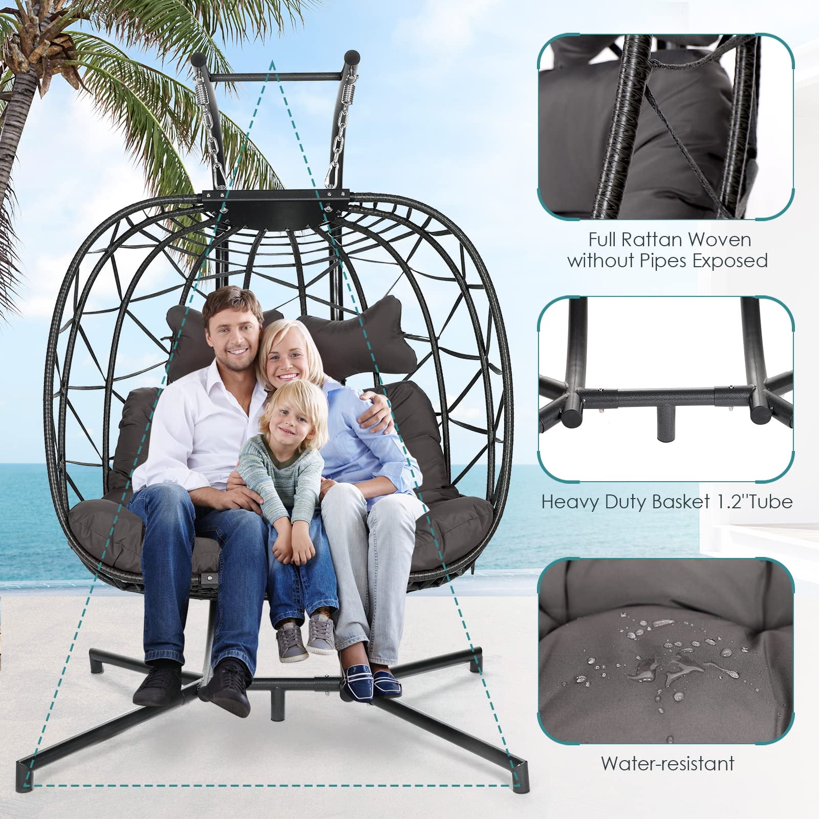 Swing Egg Chair Hanging Chair With Stand Grey Color 350 lbs Maximum Weight Foldable-Aldronix