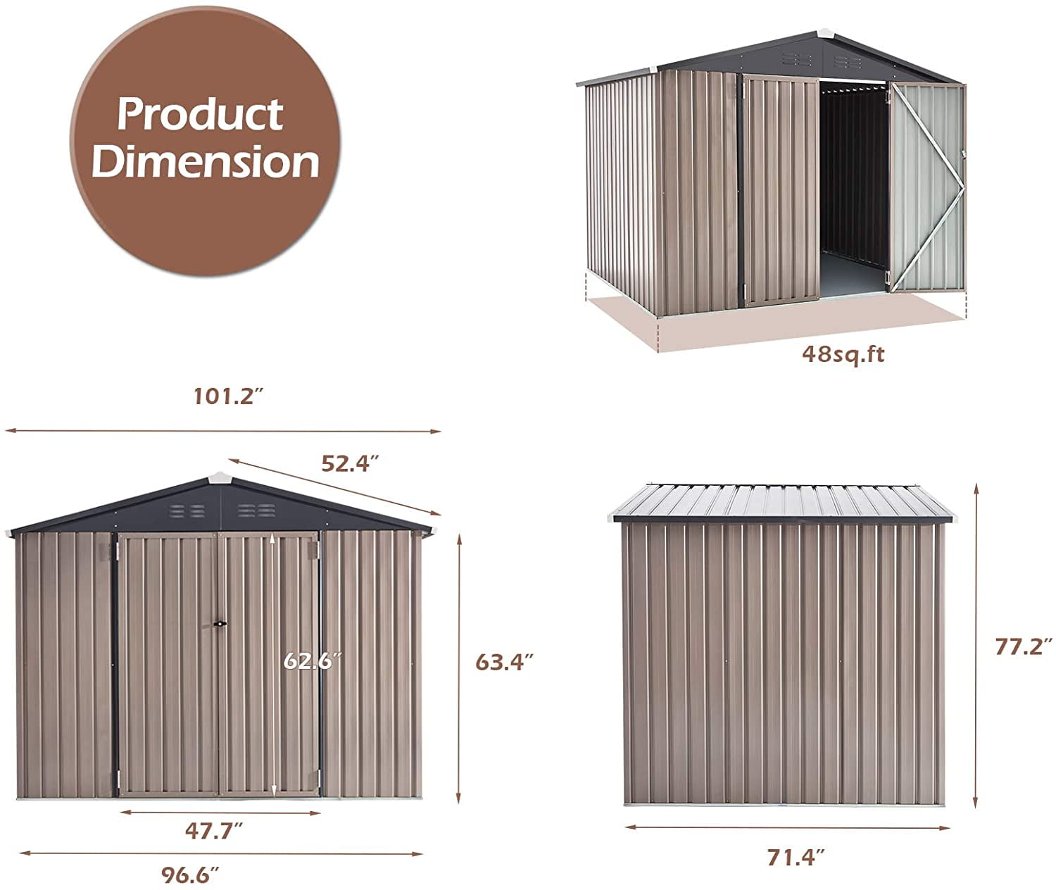 5 x 3 ft. Outdoor Metal Storage Shed with Sliding Roof & Lockable Door for Backyard, Garden-Aldronix