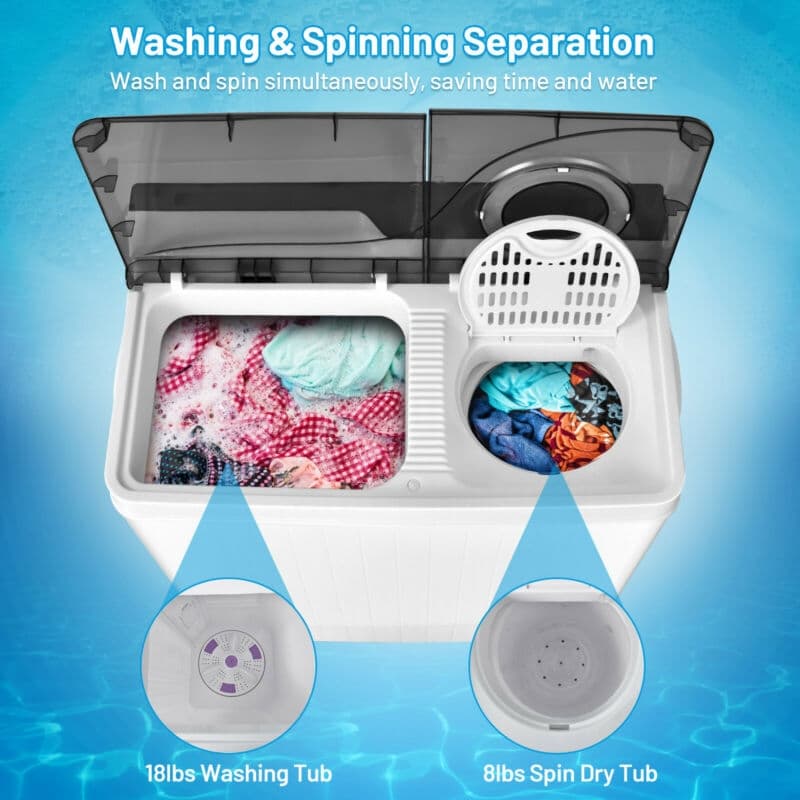 26lbs Portable Semi-automatic Washing Machine with Built-in Drain Pump Twin Tub Washer Dryer Combo-Aldronix