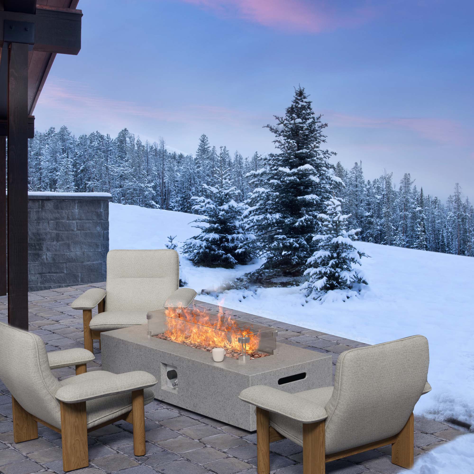 56 inch Concrete Propane Fire Pit Table, 50,000 BTU Outdoor Firepit Rectangular Table with Propane Tank Metal Stand, Fire Glass Beads and Waterproof Cover, White-Aldronix