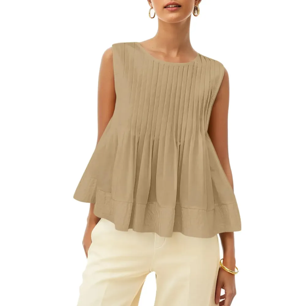Women's Pleated Babydoll Tank Tops Summer Peplum-Aldronix