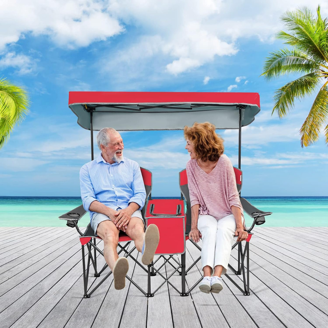 Double Camping Chair w/Shade Canopy-Aldronix
