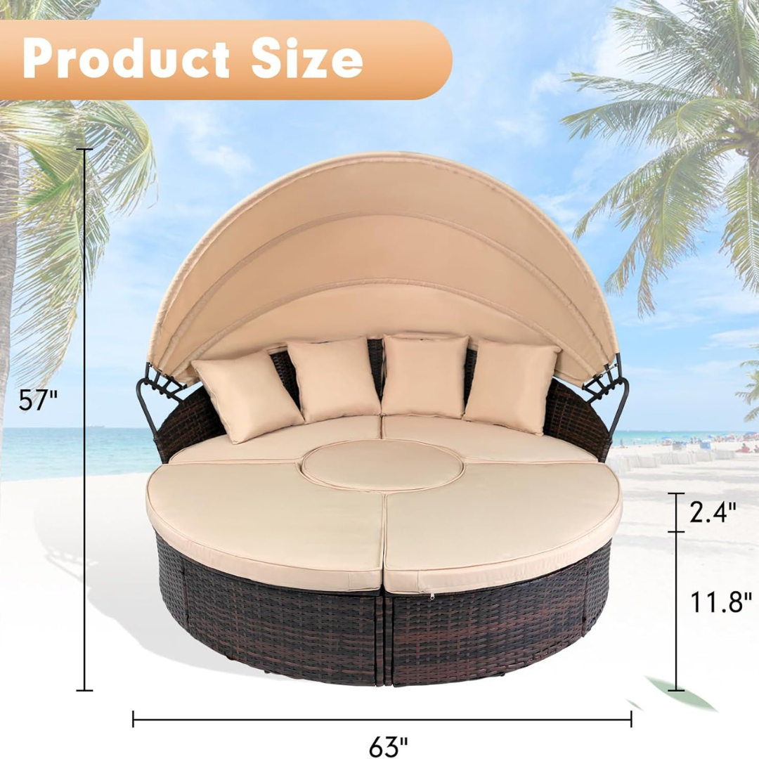 Backyard Porch Round Daybed  - Retractable Canopy-Aldronix