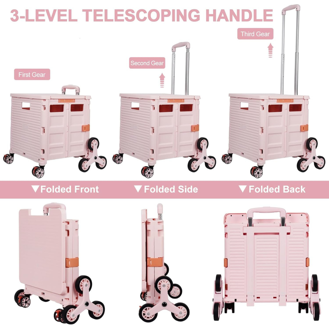 Folding Portable Rolling Crate Handcart - Heavy Duty Collapsible Basket-Aldronix