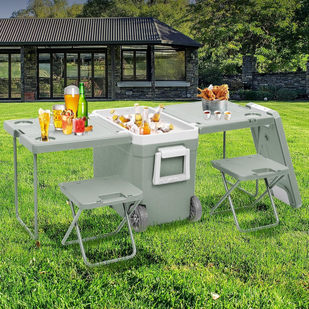 Ice Box with Table & Chairs - Portable Trolley-Aldronix