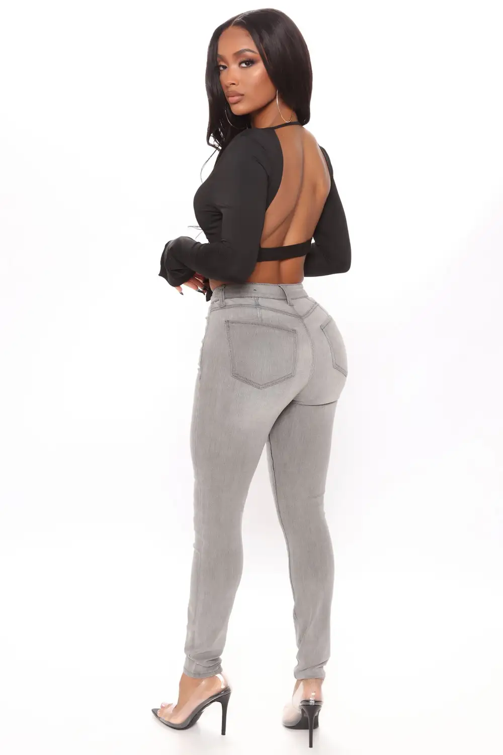 Lights Out High Rise Booty Lifting Skinny Jeans - Grey-Aldronix