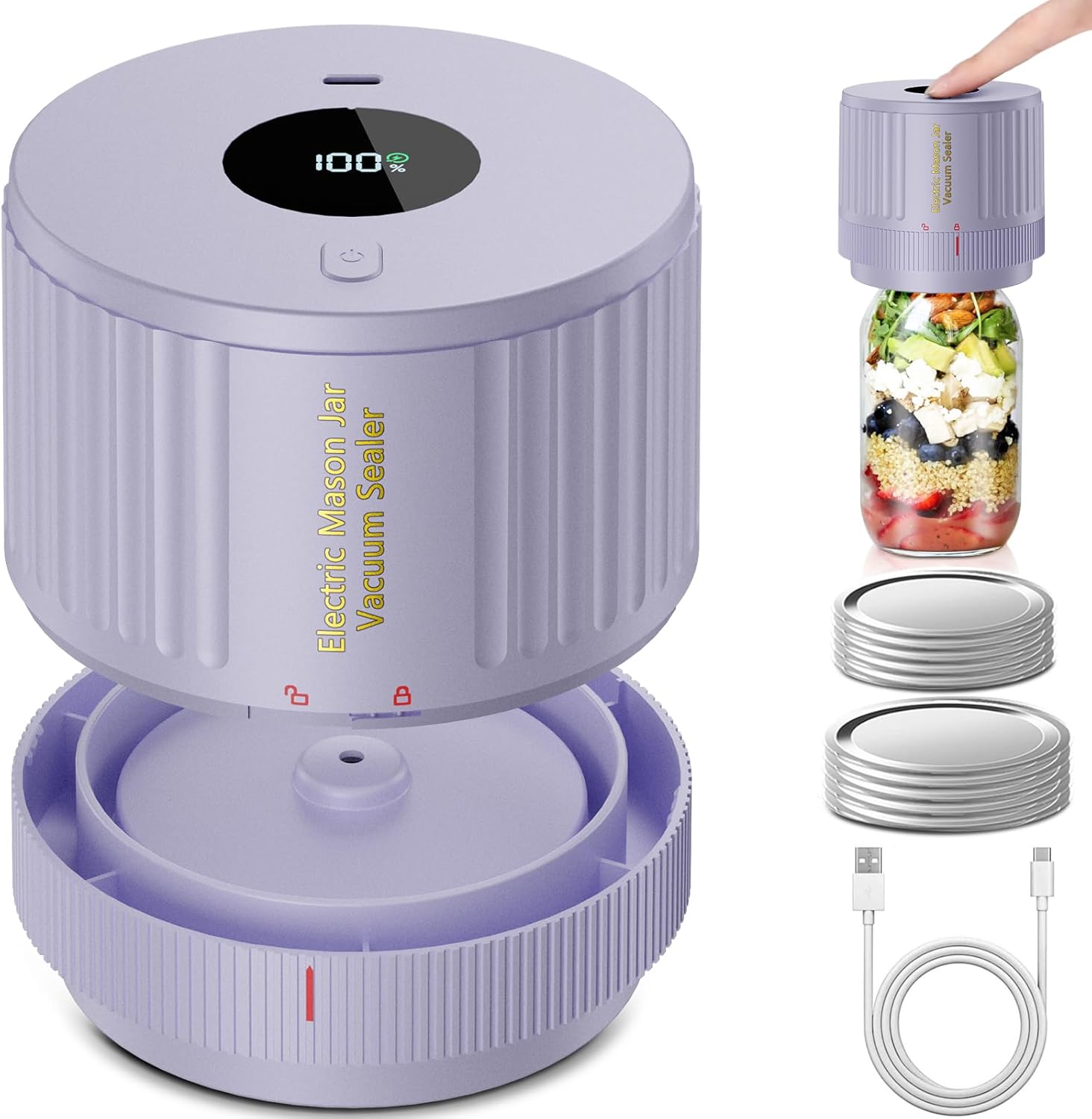 Wizcave Mason Jar Vacuum Sealer Kit for Food Storage Compatible Wide & Regular Mouth Mason lids-Aldronix