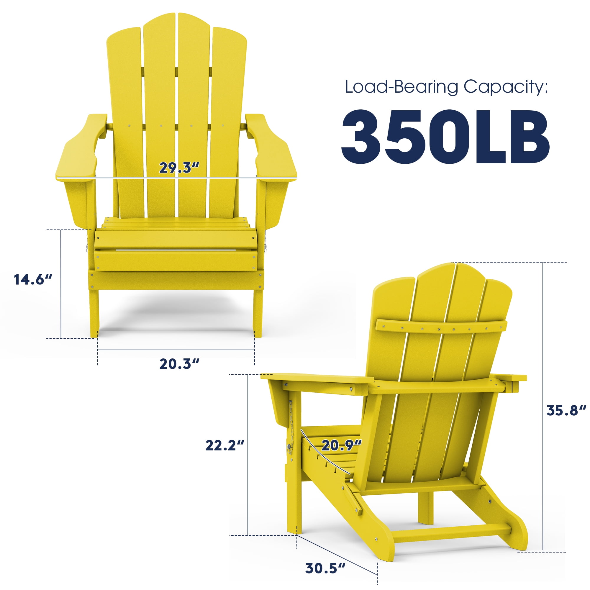 Outdoor Patio Folding HDPE Resin Adirondack Chair, Black-Aldronix