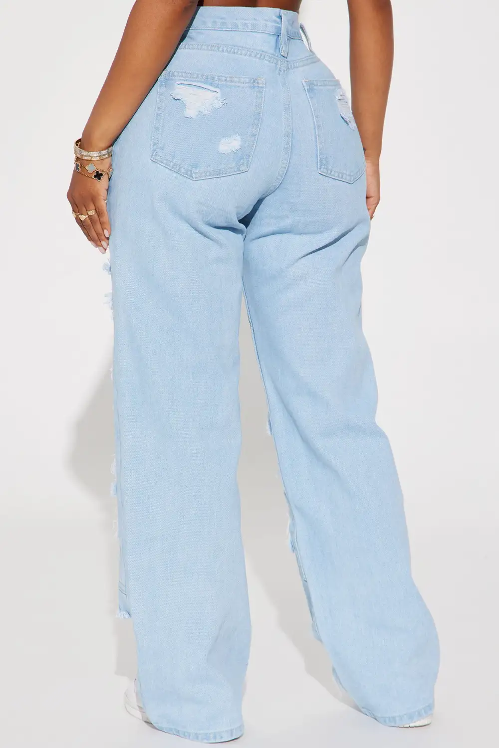 Way With Words Ripped Non Stretch Baggy Jeans - Light Wash-Aldronix