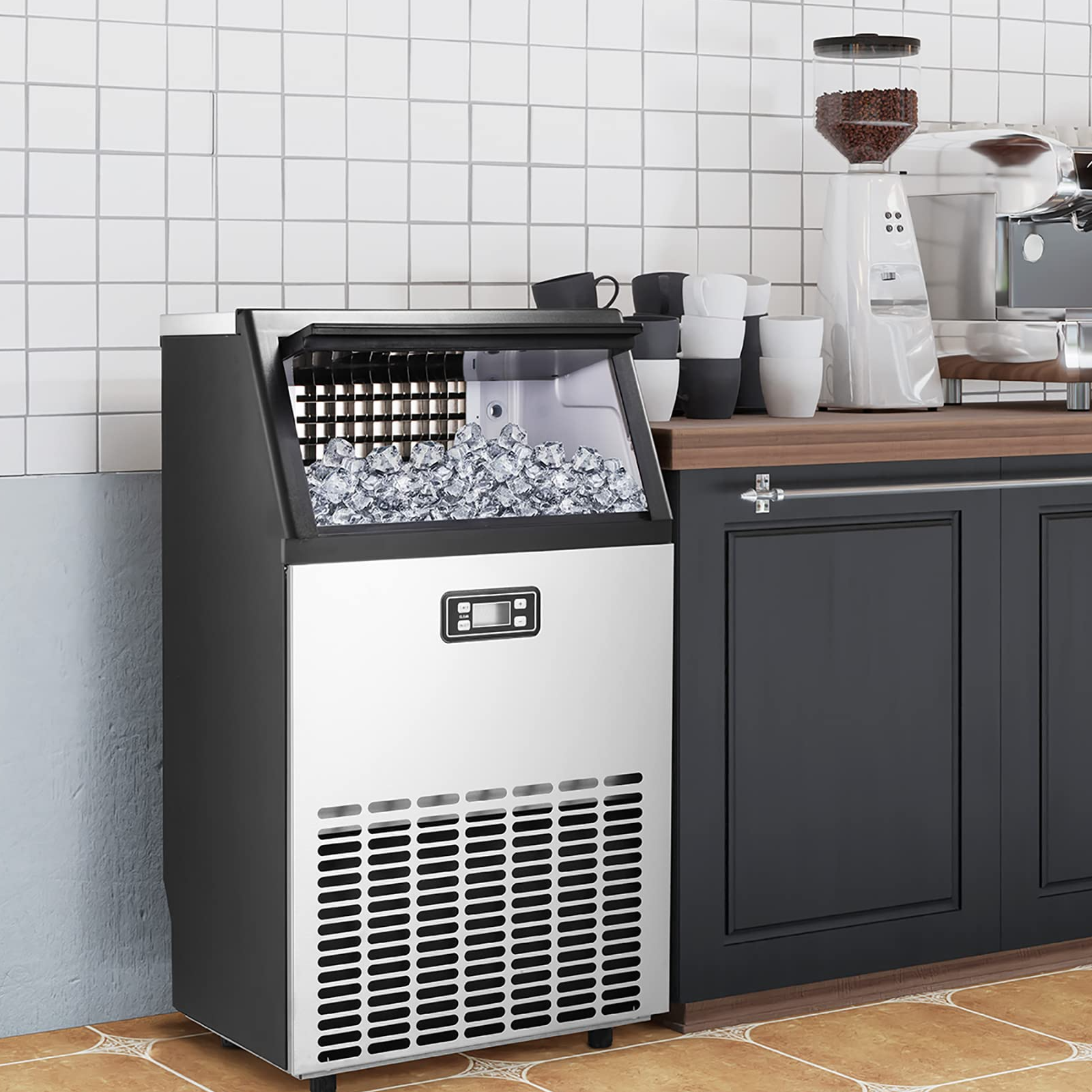 Ice Maker, Commercial Ice Machine,100Lbs/Day, Stainless Steel Ice Machine with 48 Lbs Capacity, Ideal for Restaurant, Bars, Home and Offices, Includes Scoop-Aldronix
