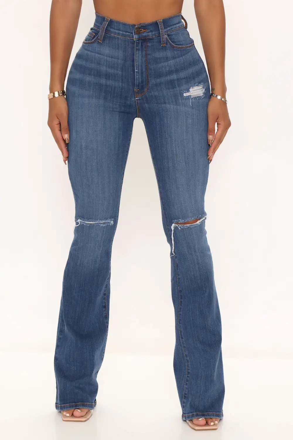 Luxurious Distressed Super Stretch Flare Jeans - Dark Wash-Aldronix