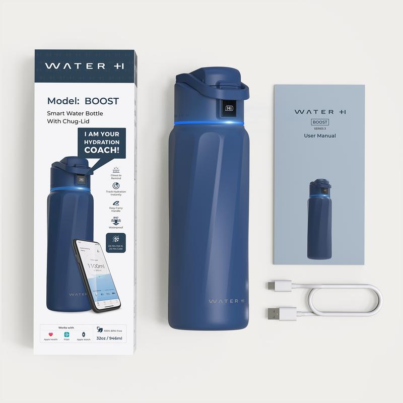 WATERH Boost Smart Water Bottle with APp - Vacuum Insulated Stainless Steel Thermal Cupfor Travel & Gym, Water Intake Tracker &Reminder, Portable Wide Mouth Water BottleIdeal-Aldronix