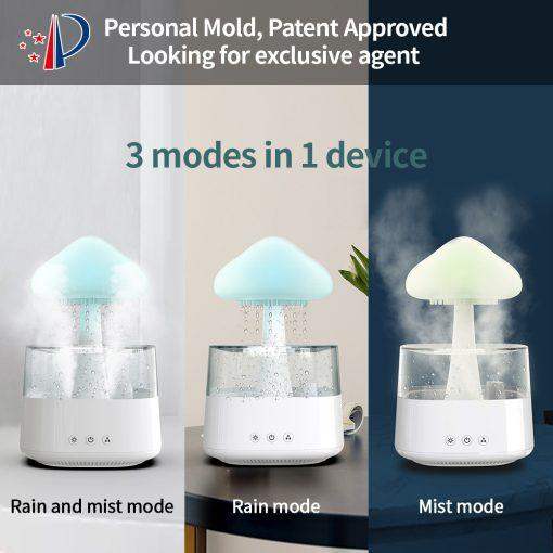 2-in-1 Desk Light Humidifier Rain Cloud Aromatherapy Essential Oil Zen Diffuser & Raining Cloud Night Light Mushroom Lamp-Aldronix