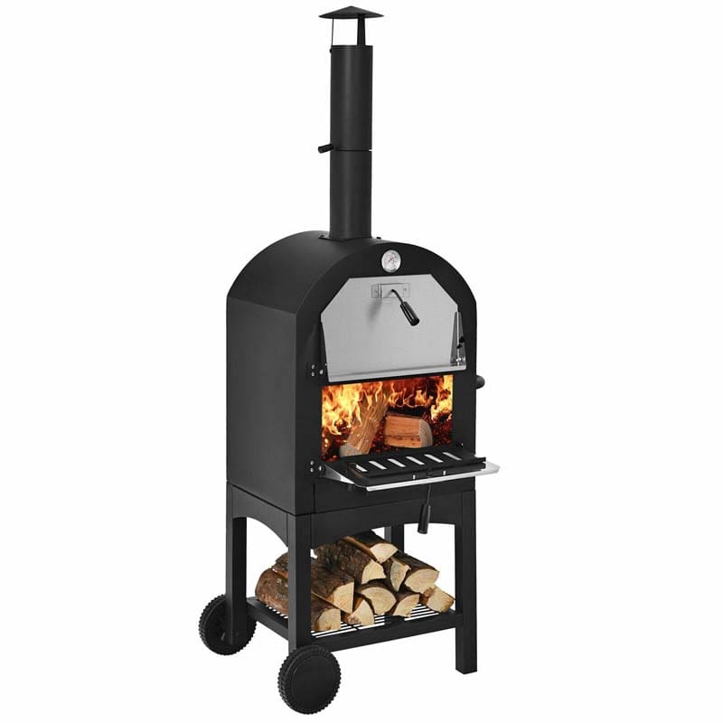 Outdoor Pizza Oven Wood Fire Maker Grill with Pizza Stone & Waterproof Cover-Aldronix