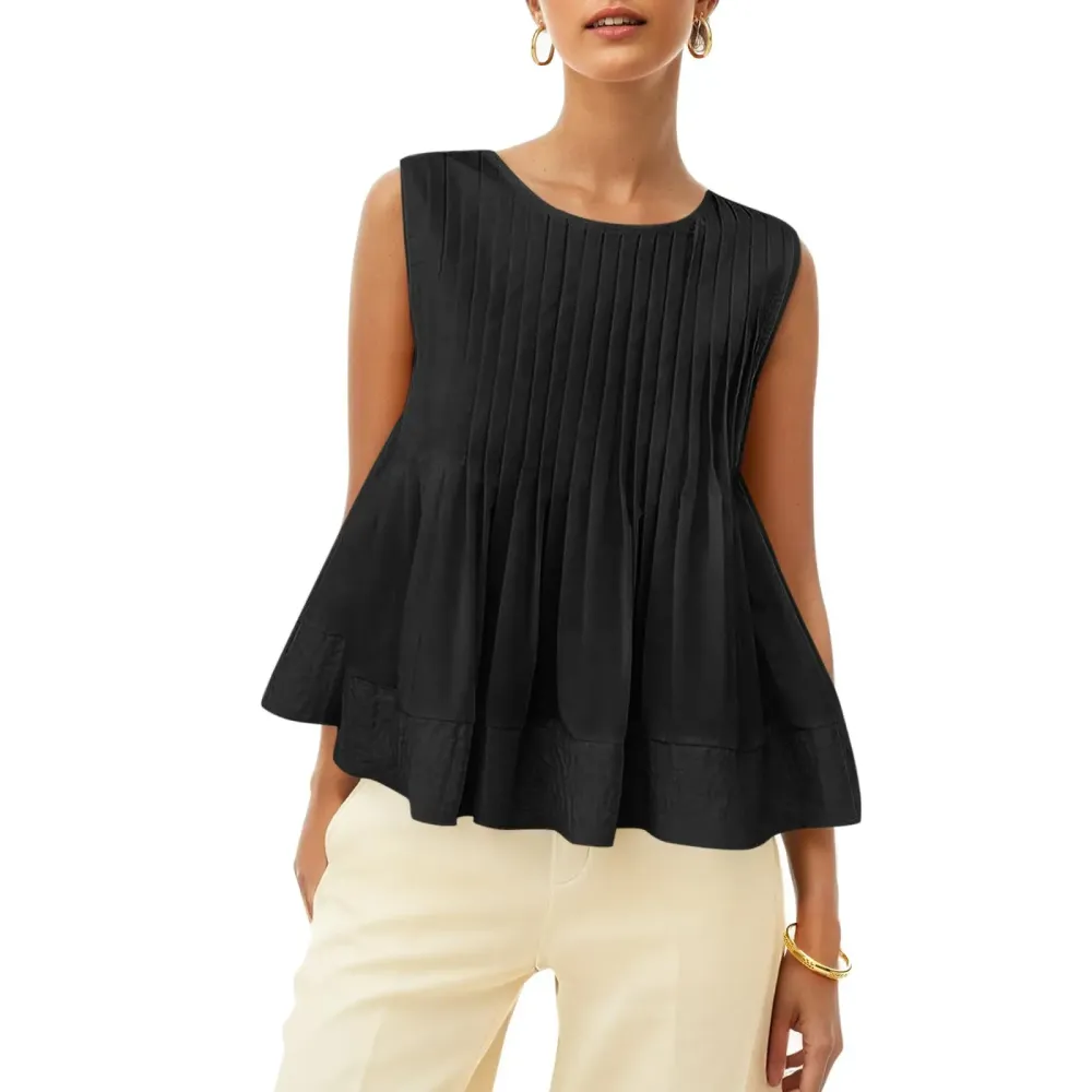 Women's Pleated Babydoll Tank Tops Summer Peplum-Aldronix