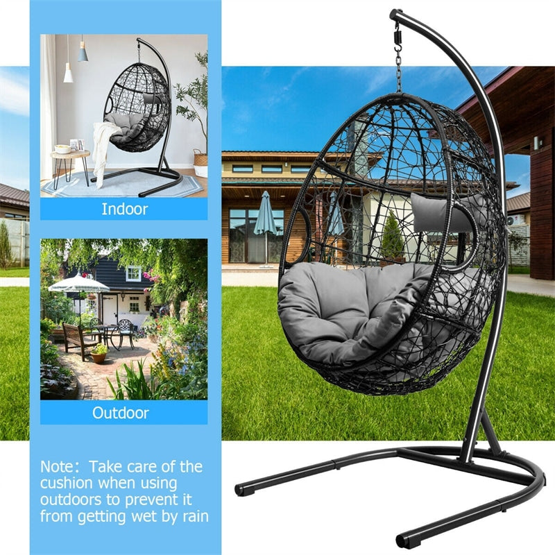 Outdoor Hanging Egg Chair Swing Hammock Chair Set with Stand & Cushion-Aldronix