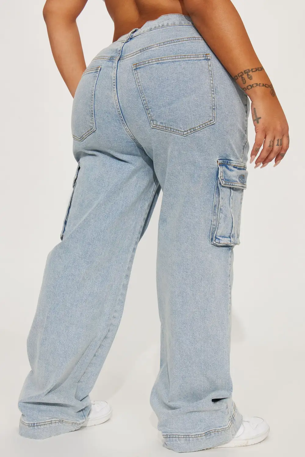 Just A Fling Stretch Straight Leg Cargo Jean - Light Wash-Aldronix