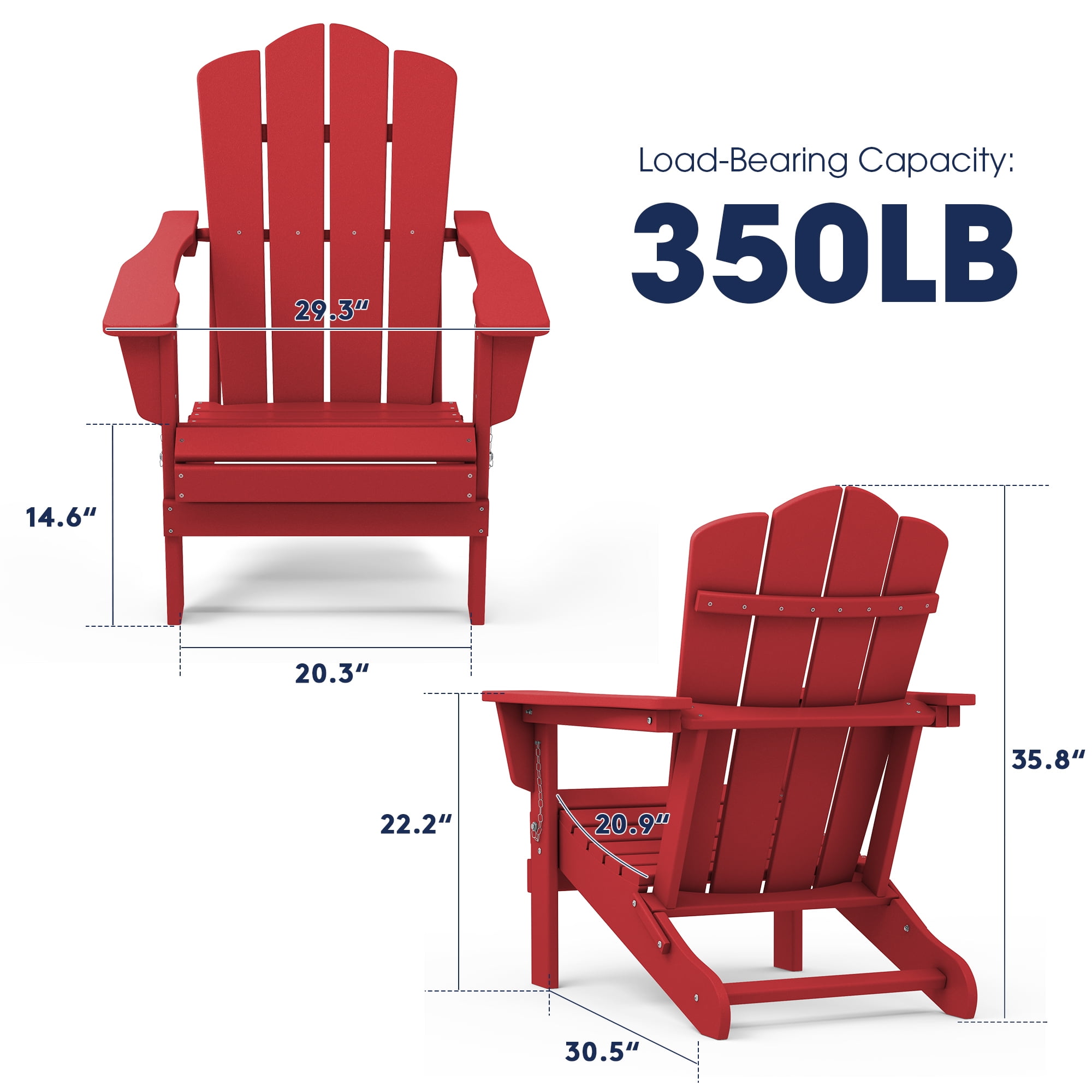 Outdoor Patio Folding HDPE Resin Adirondack Chair, Black-Aldronix