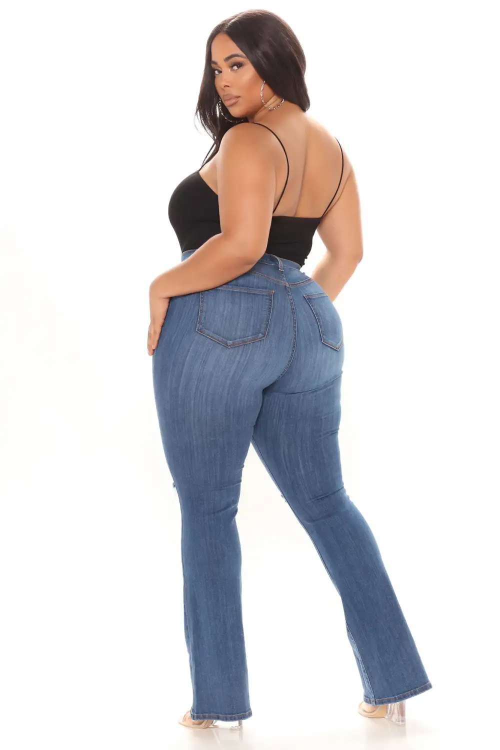 Luxurious Distressed Super Stretch Flare Jeans - Dark Wash-Aldronix