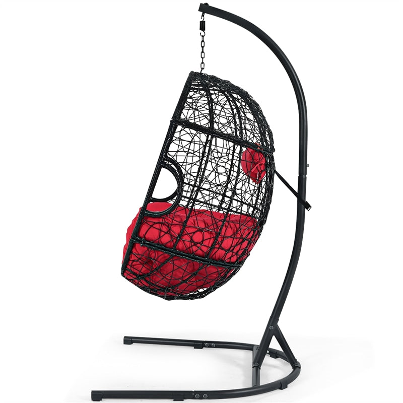 Outdoor Hanging Egg Chair Swing Hammock Chair Set with Stand & Cushion-Aldronix