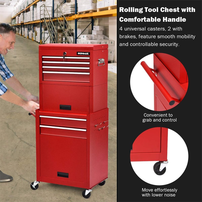 6-Drawer Rolling Tool Chest 3-in-1 Tool Storage Cabinet with Auto Locking System & Lockable Wheels-Aldronix