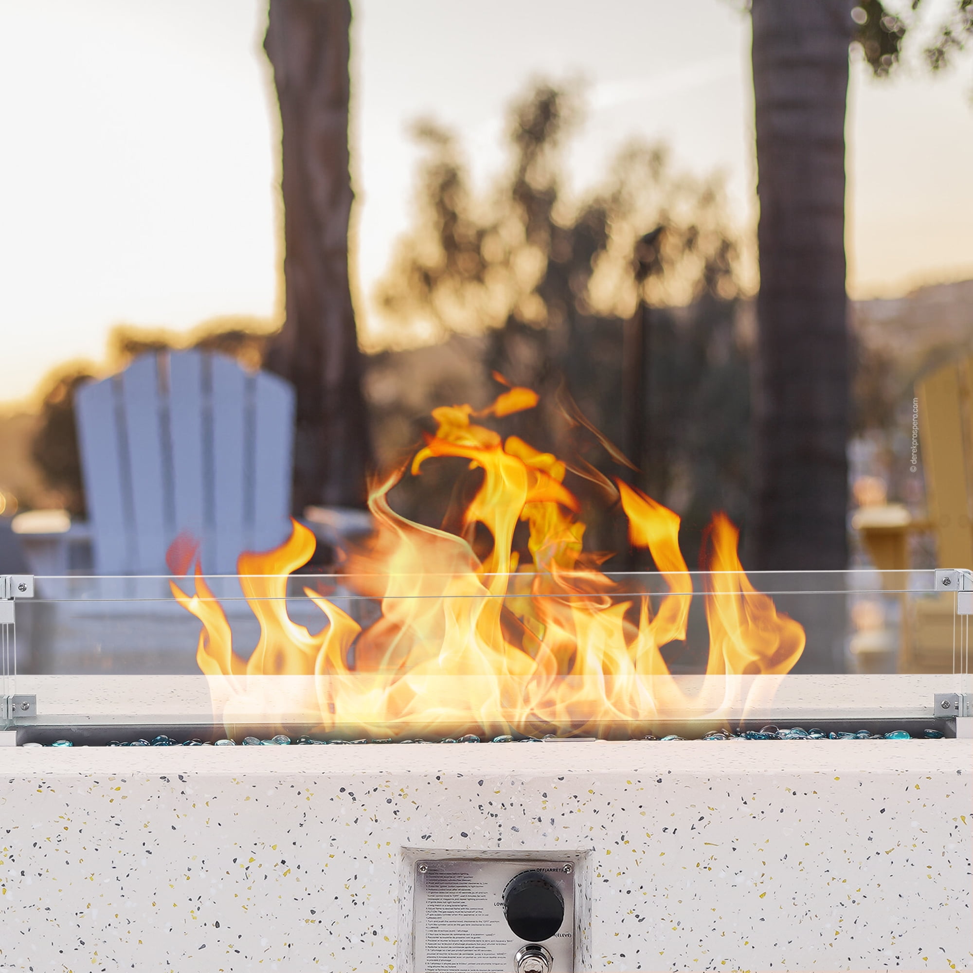 56 inch Concrete Propane Fire Pit Table, 50,000 BTU Outdoor Firepit Rectangular Table with Propane Tank Metal Stand, Fire Glass Beads and Waterproof Cover, White-Aldronix