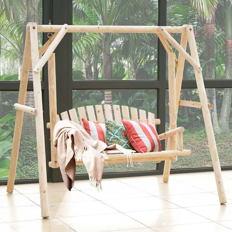 Wooden Hanging Porch Swing Outdoor Swing Bench Chair with Curved Back-Aldronix