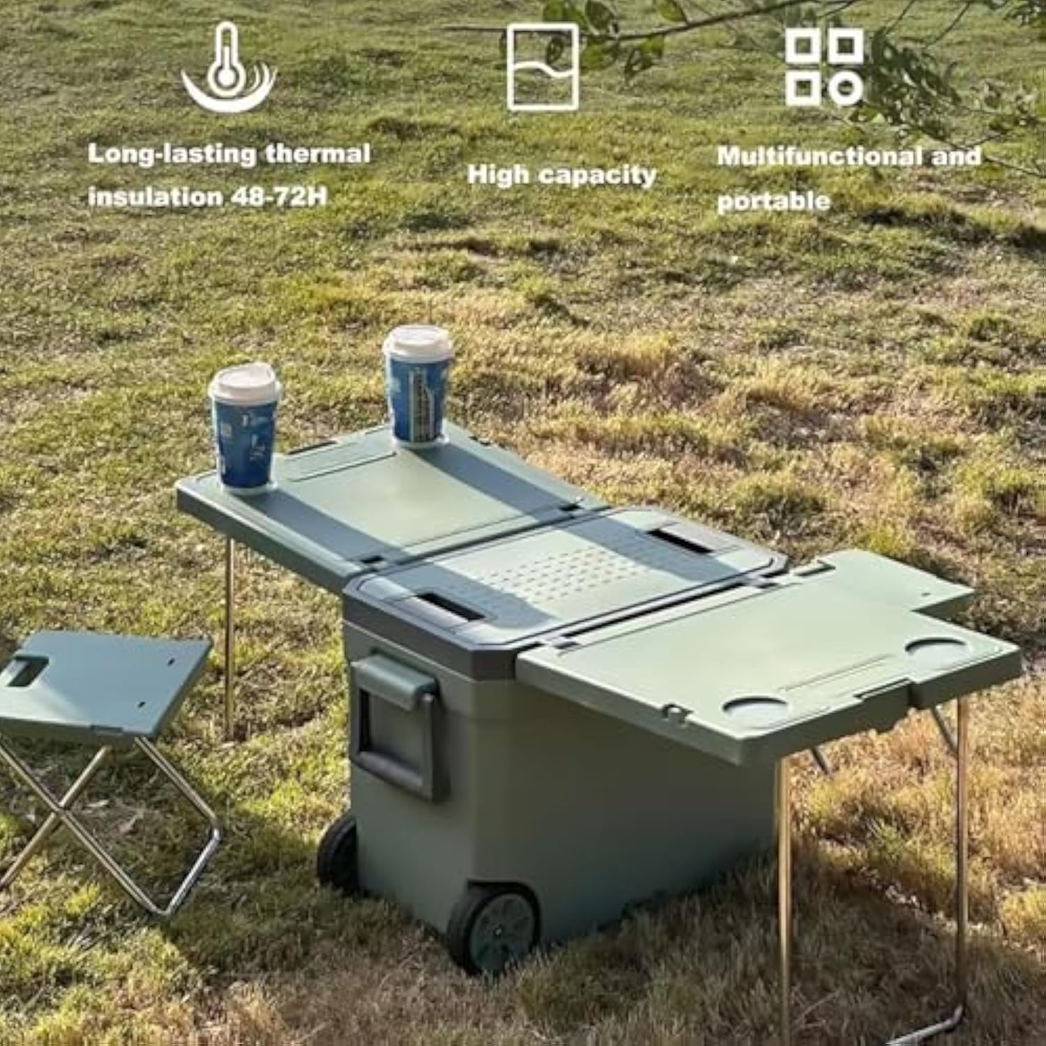 Generic Portabl Cooler Box 32L Folding Rolling Cooler with Table, Chairs, Insulated for 24 Hours of Freshness for Picnic, Camping, and Outdoor Activities-Aldronix