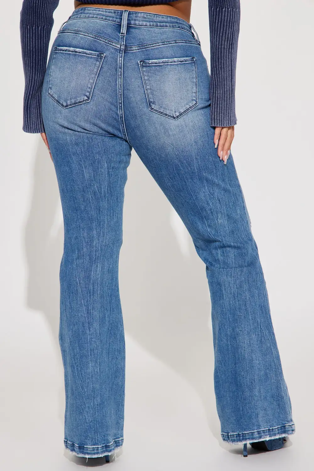 Marley Ripped Compression Flare Jeans - Medium Wash-Aldronix
