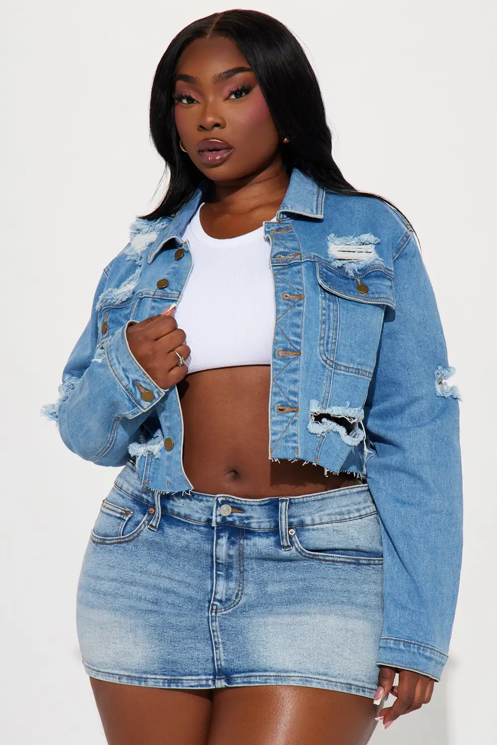 All Torn Up Crop Denim Jacket - Medium Wash-Aldronix