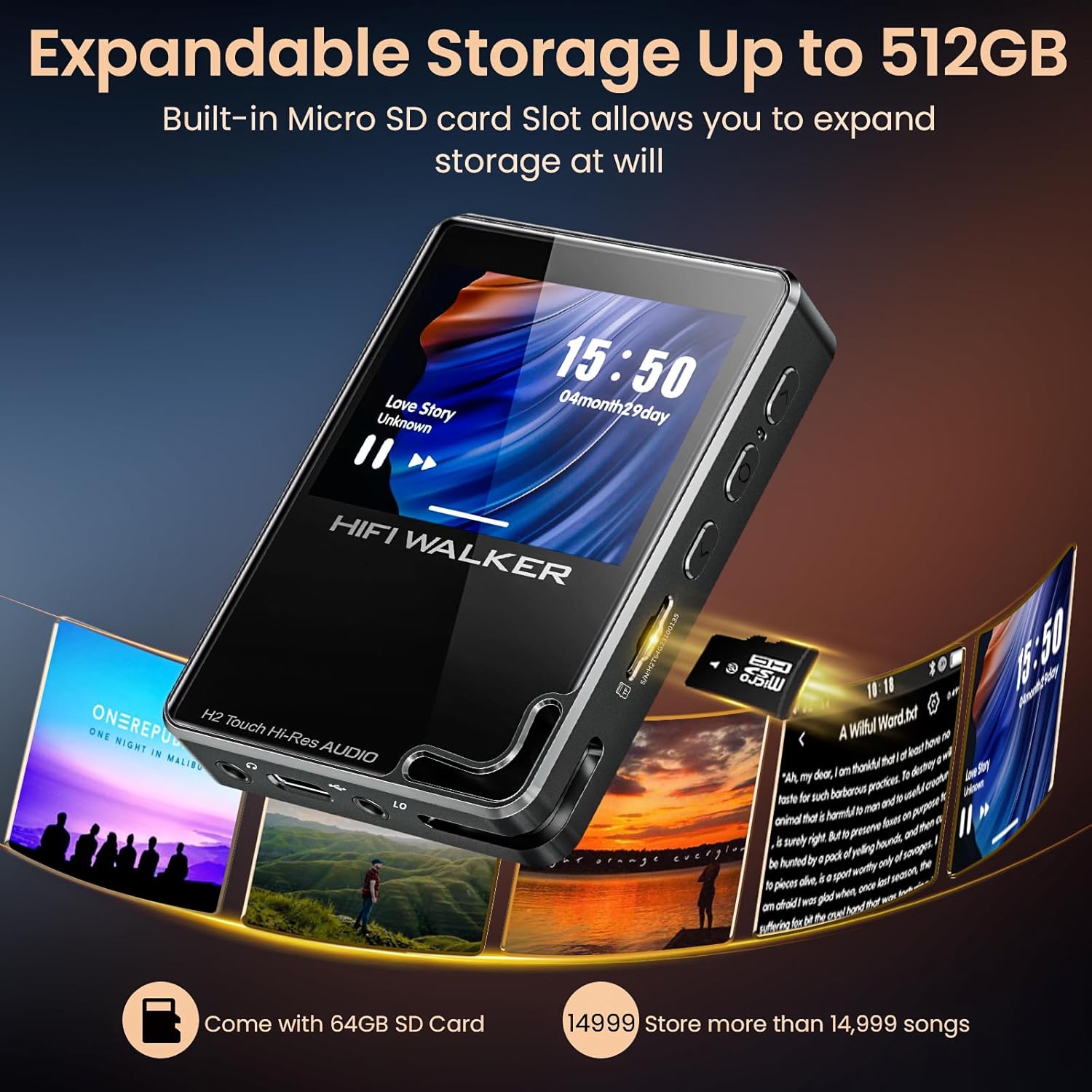 HIFI WALKER H2 Touch, Hi Res MP3 Player with Bluetooth-Aldronix
