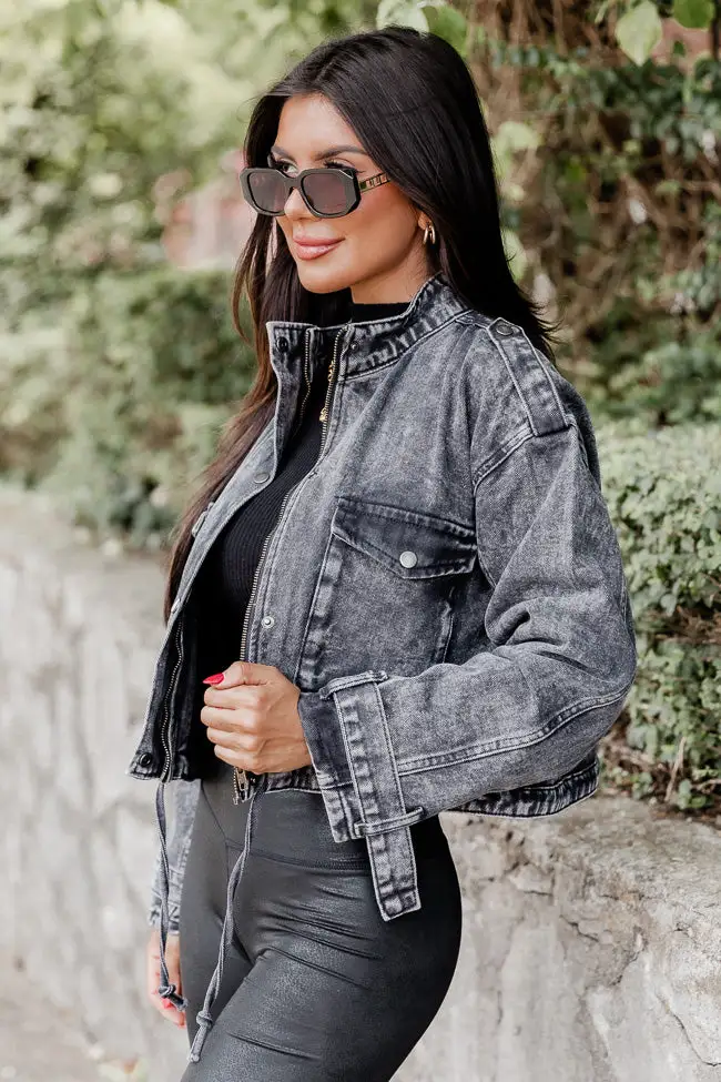 It's Your Choice Black Acid Washed Cropped Denim Jacket-Aldronix