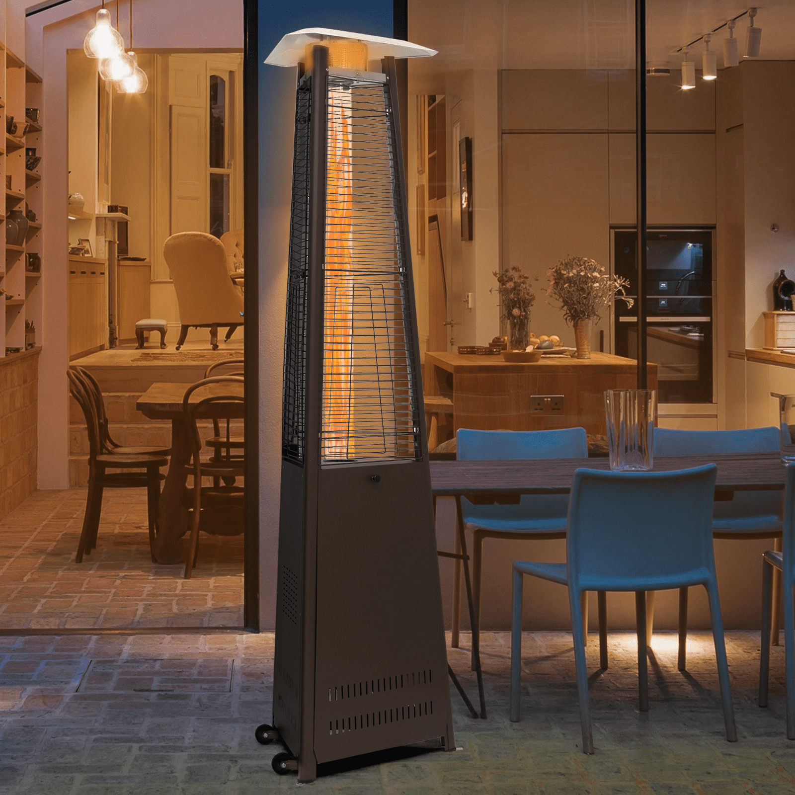 42,000 BTU Pyramid Patio Heater with Wheels, Outdoor Propane Gas Standing Flame Heater for Patio Backyard Garden, Black-Aldronix