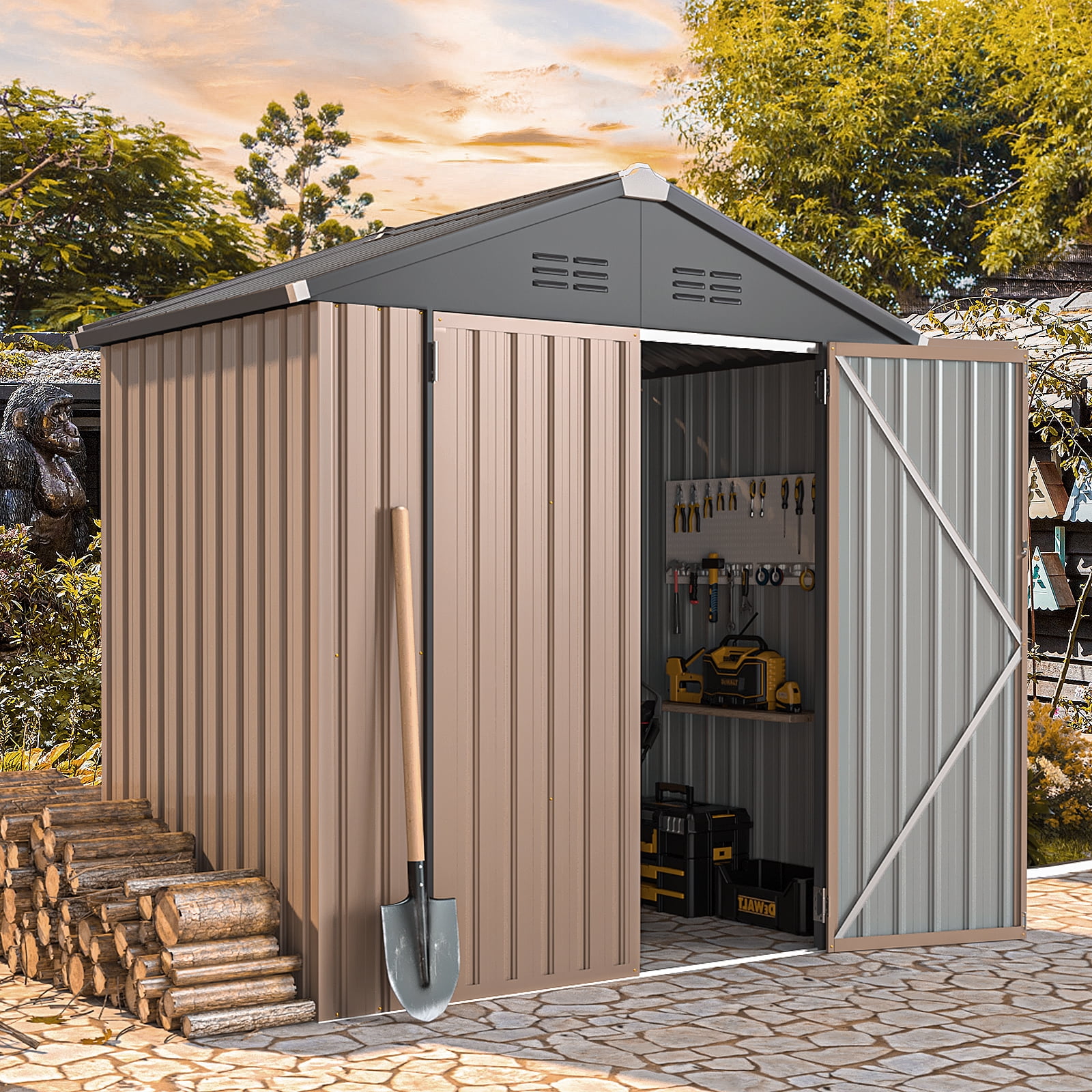 5 x 3 ft. Outdoor Metal Storage Shed with Sliding Roof & Lockable Door for Backyard, Garden-Aldronix