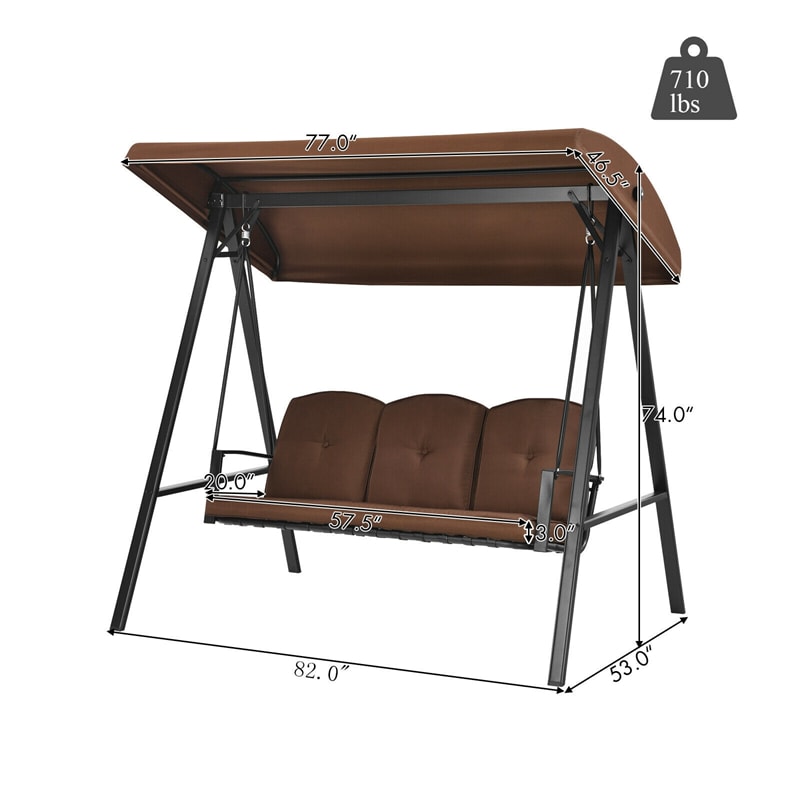 3-Seat Outdoor Porch Swing with Adjustable Tilt Canopy & Removable Cushions-Aldronix