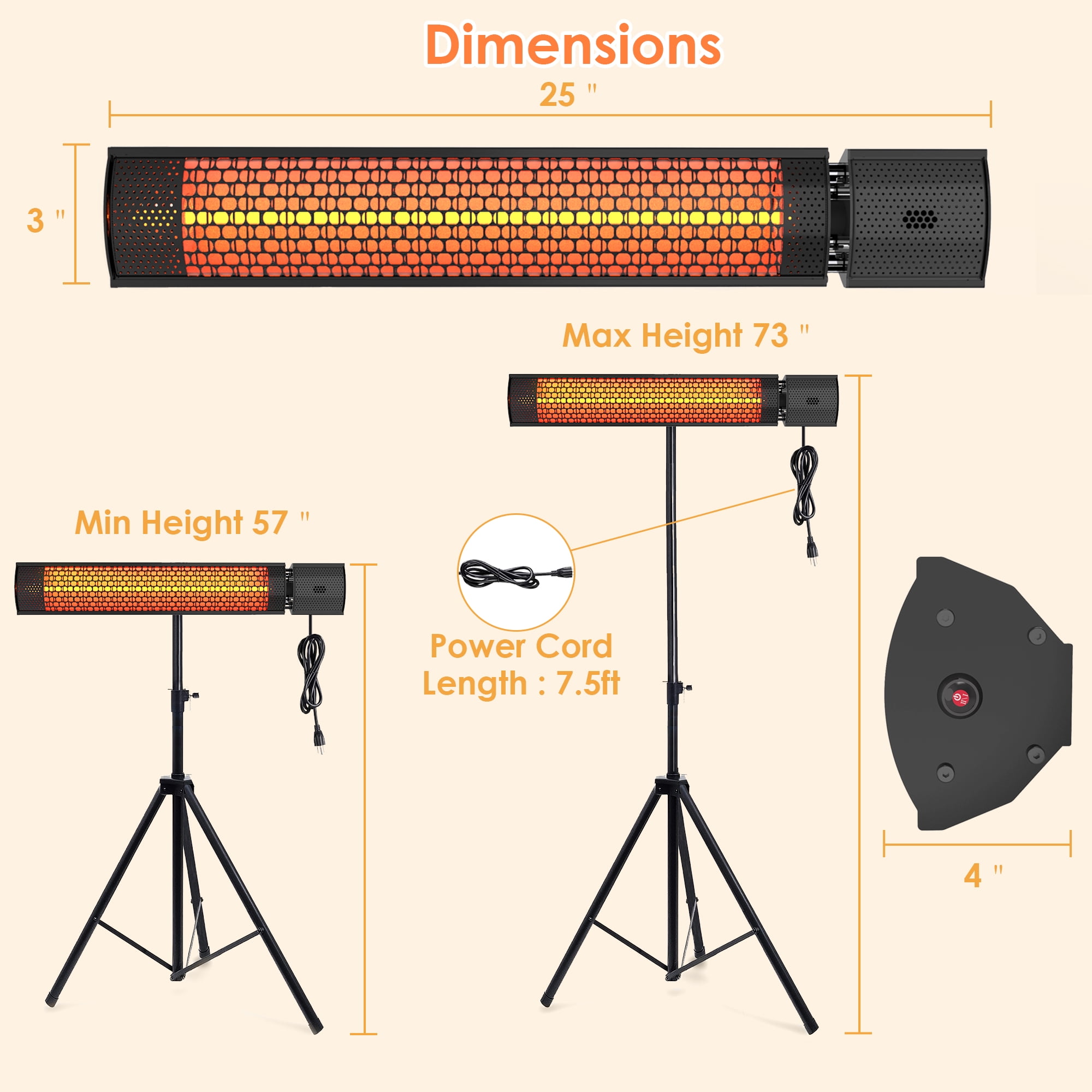 Outdoor Heaters for Patio, Nertpow Infrared Electric Patio Heater for Indoor/Outdoor Use with Tripod&Remote Control, 1500W Space Heater IPX5, Wall-Mounted For Garage Backyard-Aldronix
