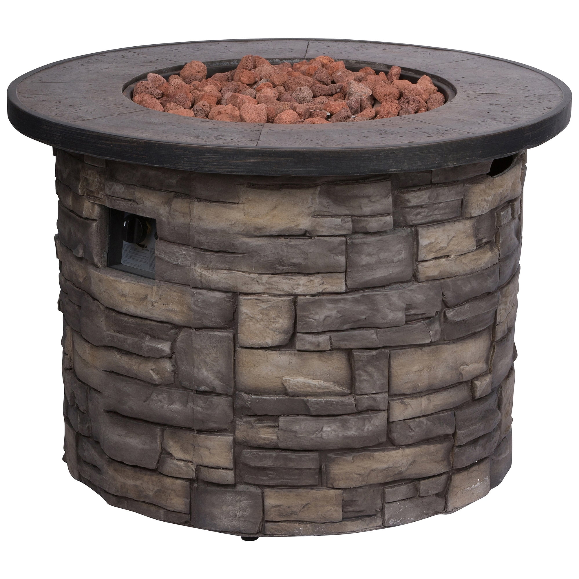 35 in. Round Outdoor Fire Pit Table - Stone-Aldronix