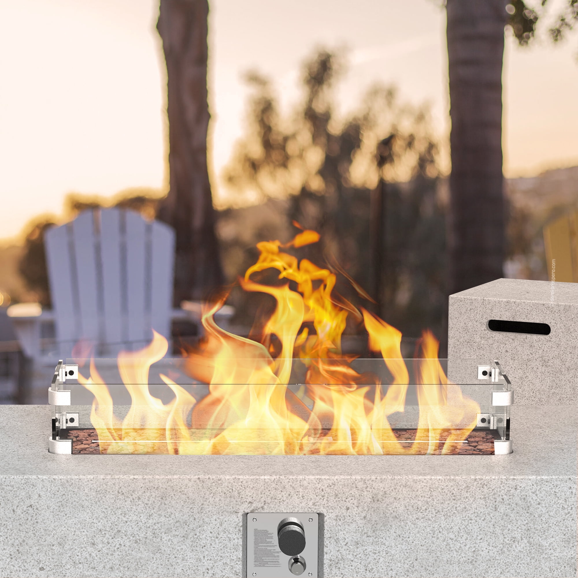 56 inch Concrete Propane Fire Pit Table, 50,000 BTU Outdoor Firepit Rectangular Table with Propane Tank Metal Stand, Fire Glass Beads and Waterproof Cover, White-Aldronix