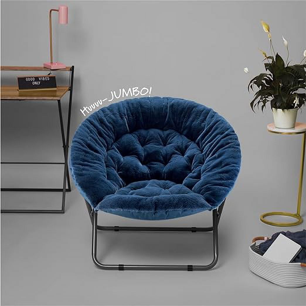 Grey Oversized Faux Rabbit Fur Saucer Chair-Aldronix