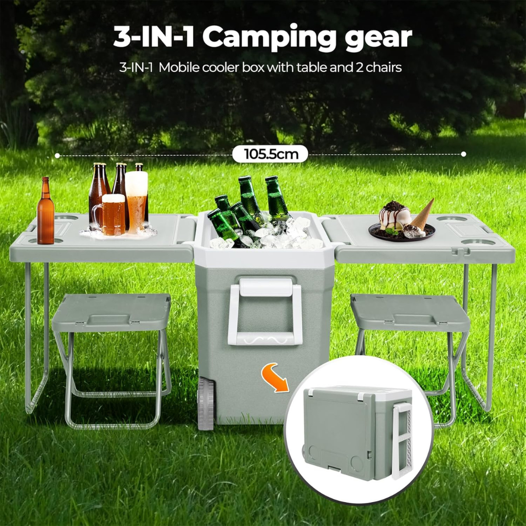 Ice Box with Table & Chairs - Portable Trolley-Aldronix