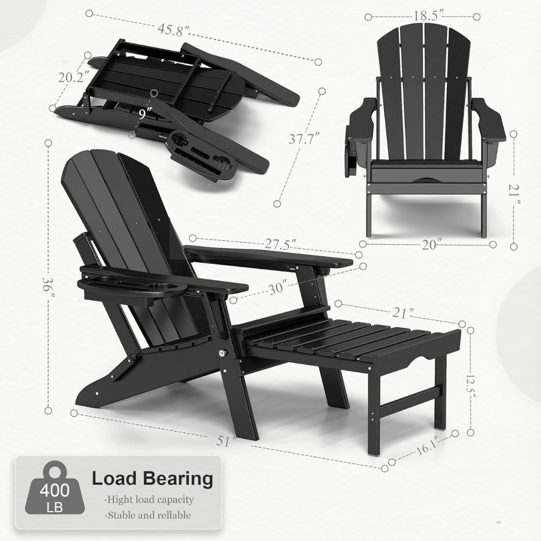 Adirondack Chair with Retractable Ottoman-Aldronix