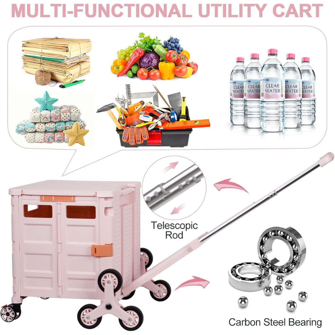 Folding Portable Rolling Crate Handcart - Heavy Duty Collapsible Basket-Aldronix