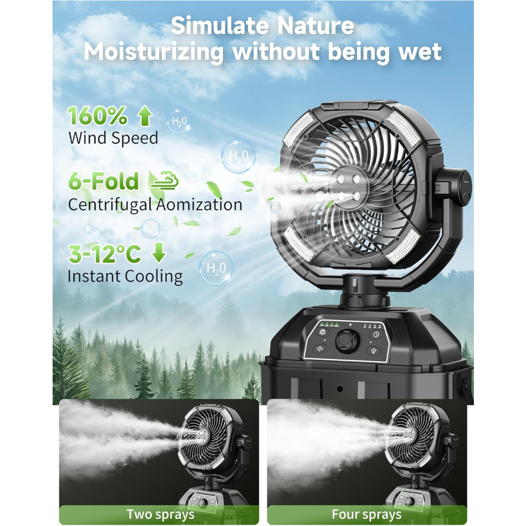 Misting fan with 7L bucket 90°Oscillating - 4 Spray Mister 25000mAh Rechargeable fan-Aldronix