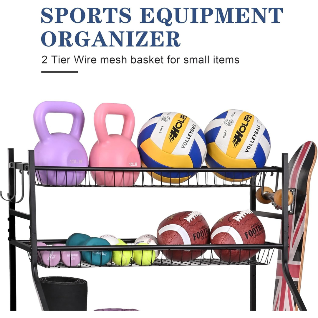 Sports Equipment Garage Organizer -  Cart with Wheels for Indoor/Outdoor-Aldronix