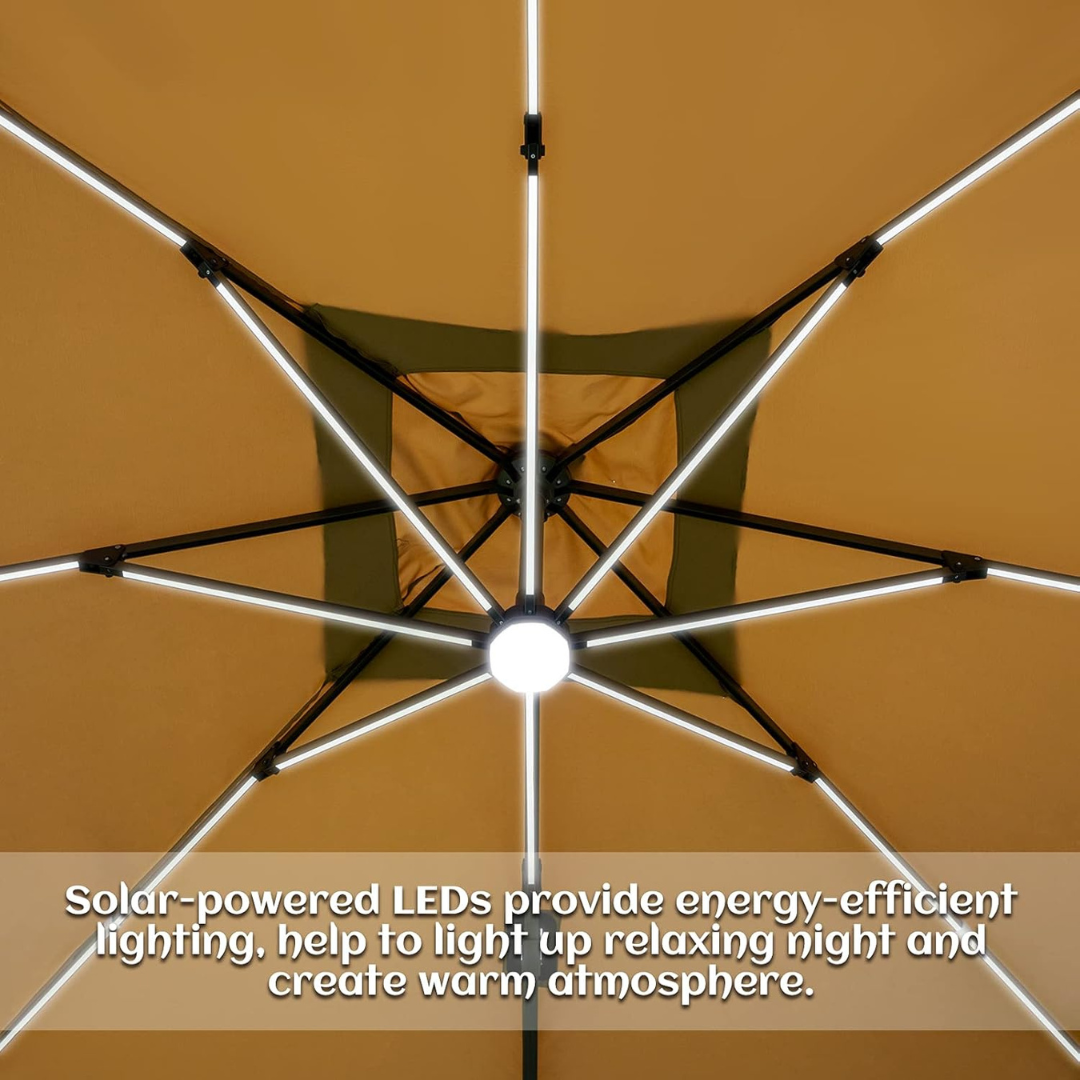 LED Solar Patio Umbrella -360°Rotation-Aldronix