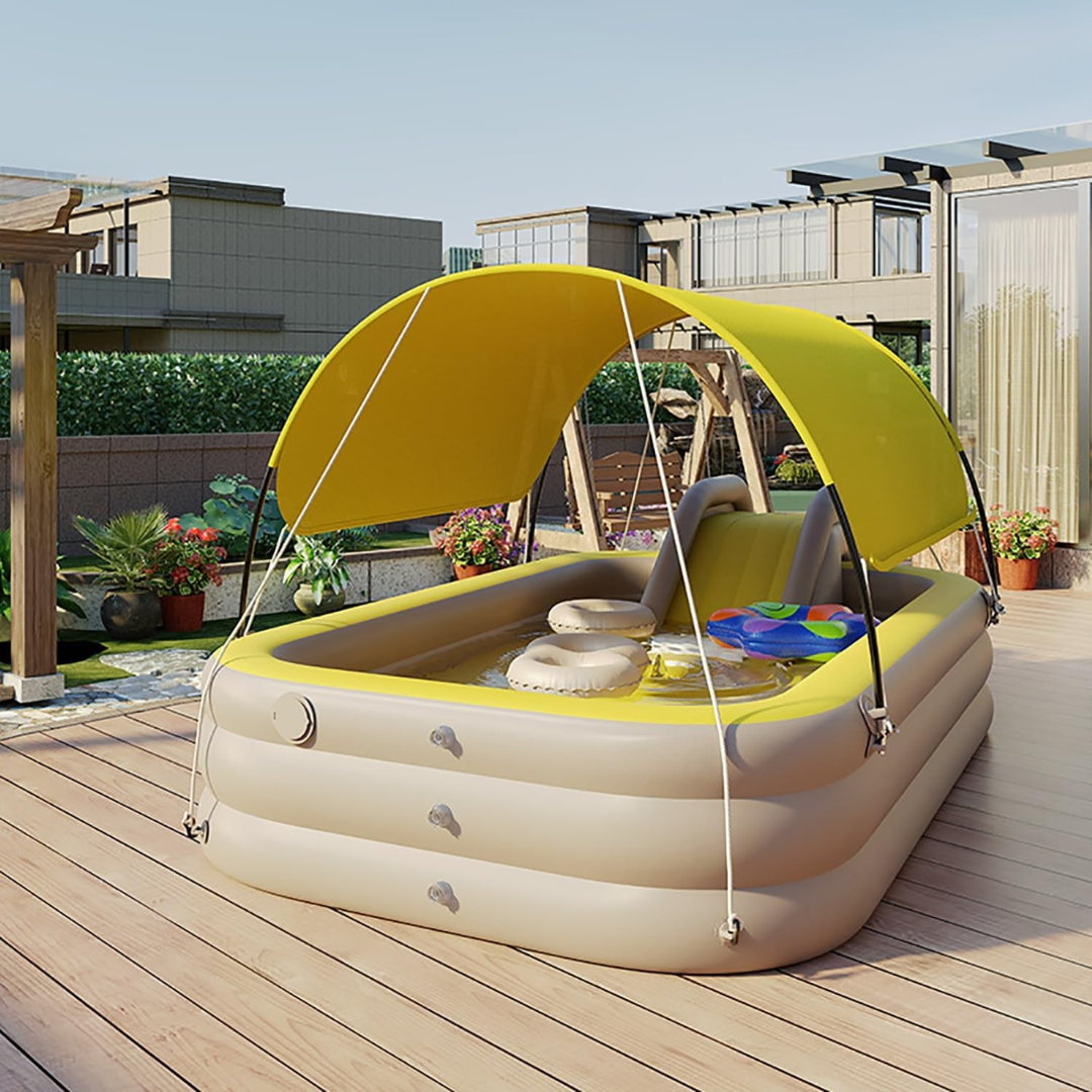 Full-Sized Inflatable Kiddie Pool with slide and sunshade-Aldronix