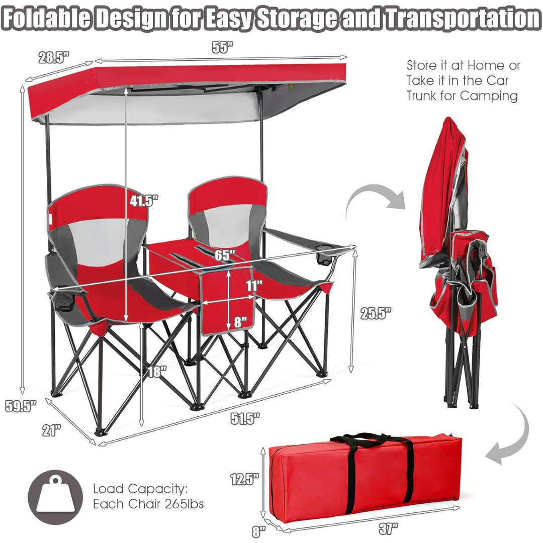 Double Camping Chair w/Shade Canopy-Aldronix