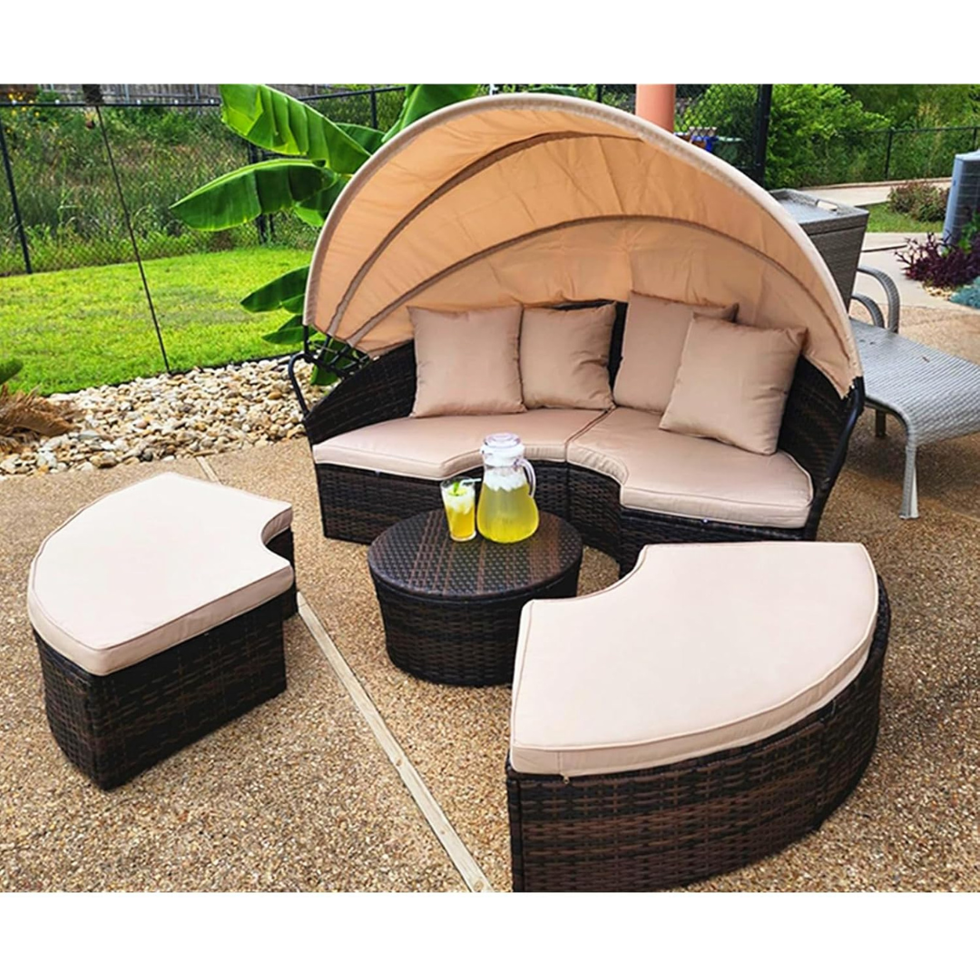 Backyard Porch Round Daybed  - Retractable Canopy-Aldronix