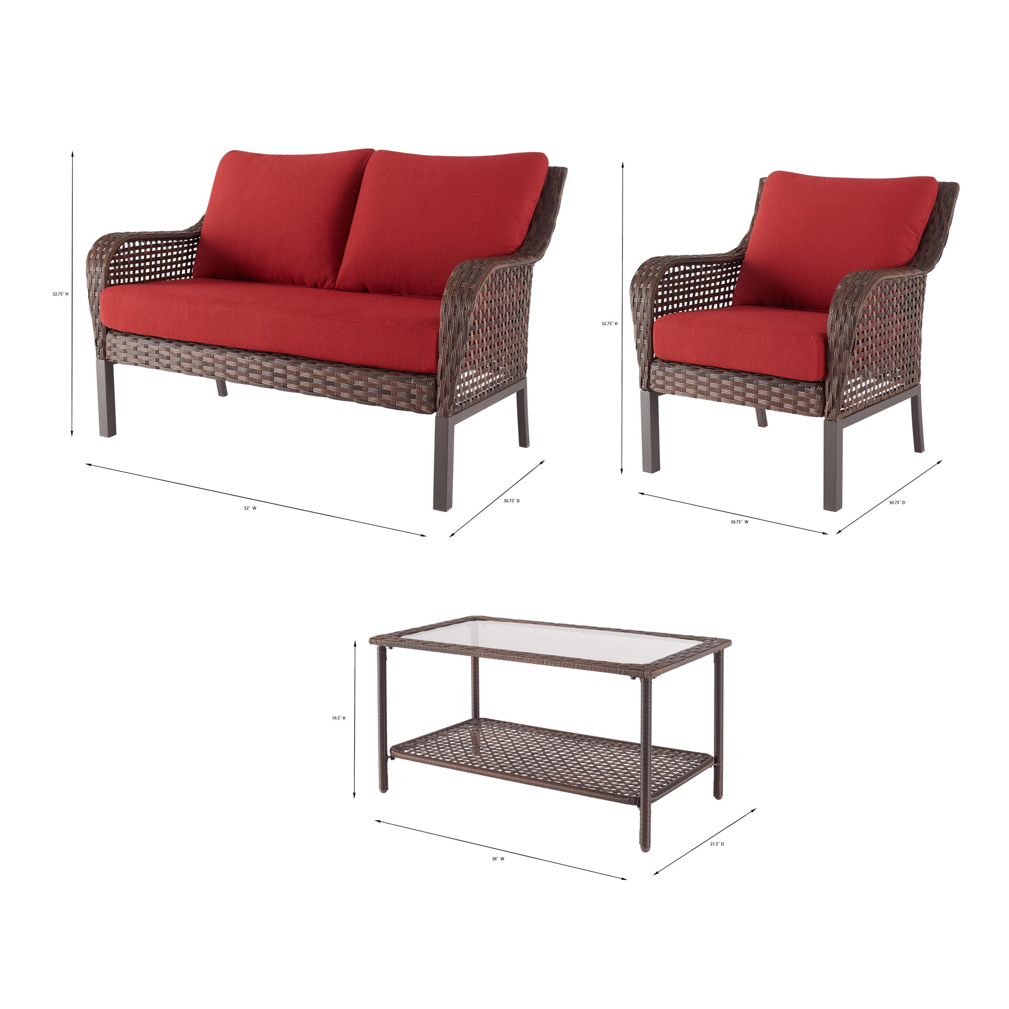 4-Piece Conversation Set, Red-Aldronix